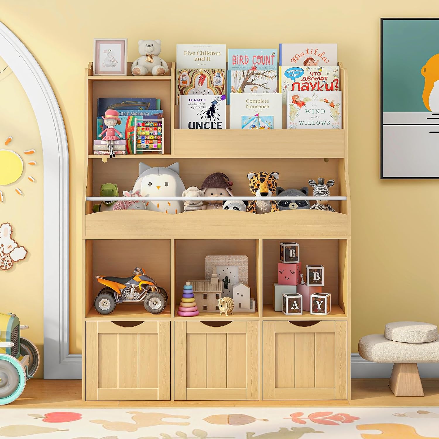 Kids Toys Drawers - Estantería de Madera de 3 Niveles